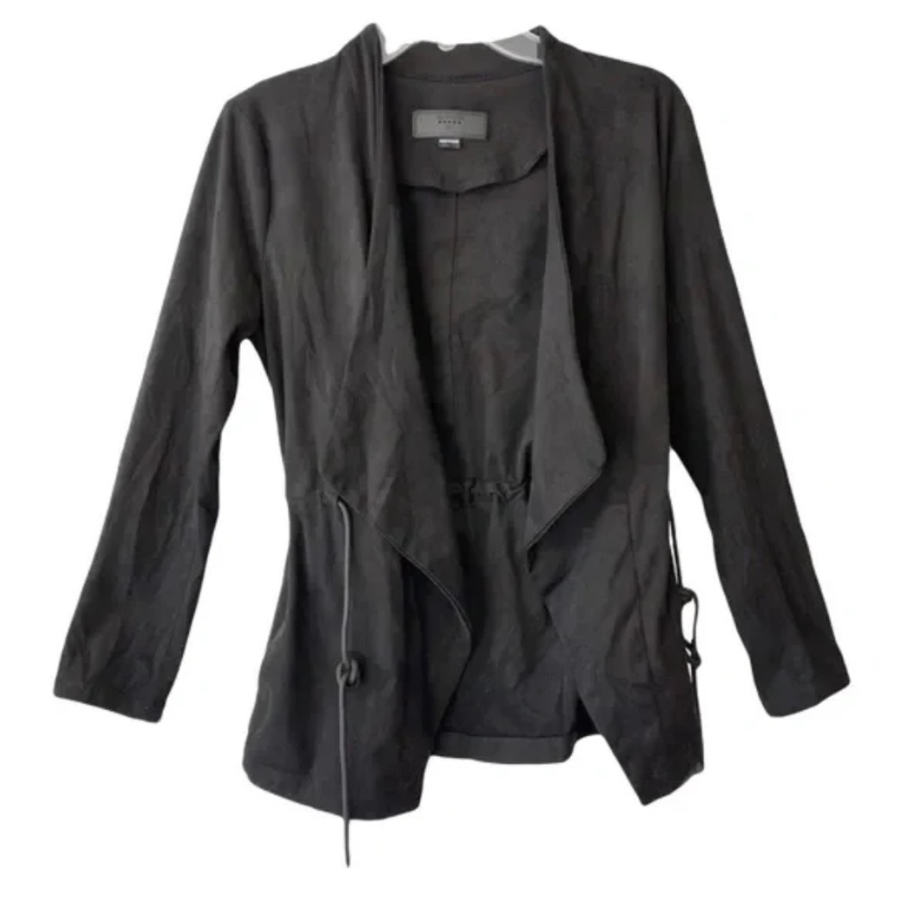 Blank NYC | Black Faux Suede Open Front Drapey Jacket, XS